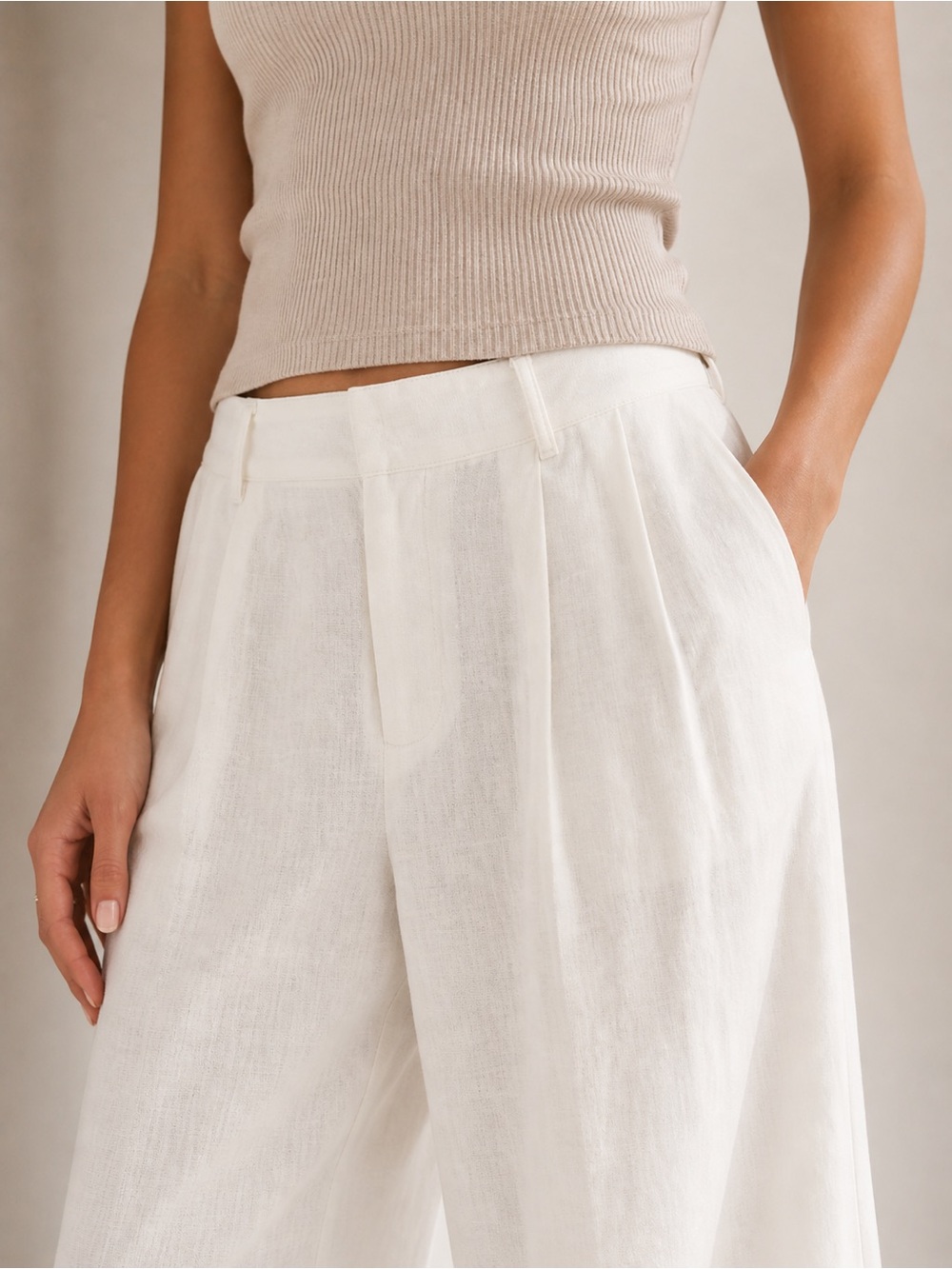 Linen Blend Wide Leg Trousers | Cream | Size M | Coastal Chic Pants - Picture 4 of 6